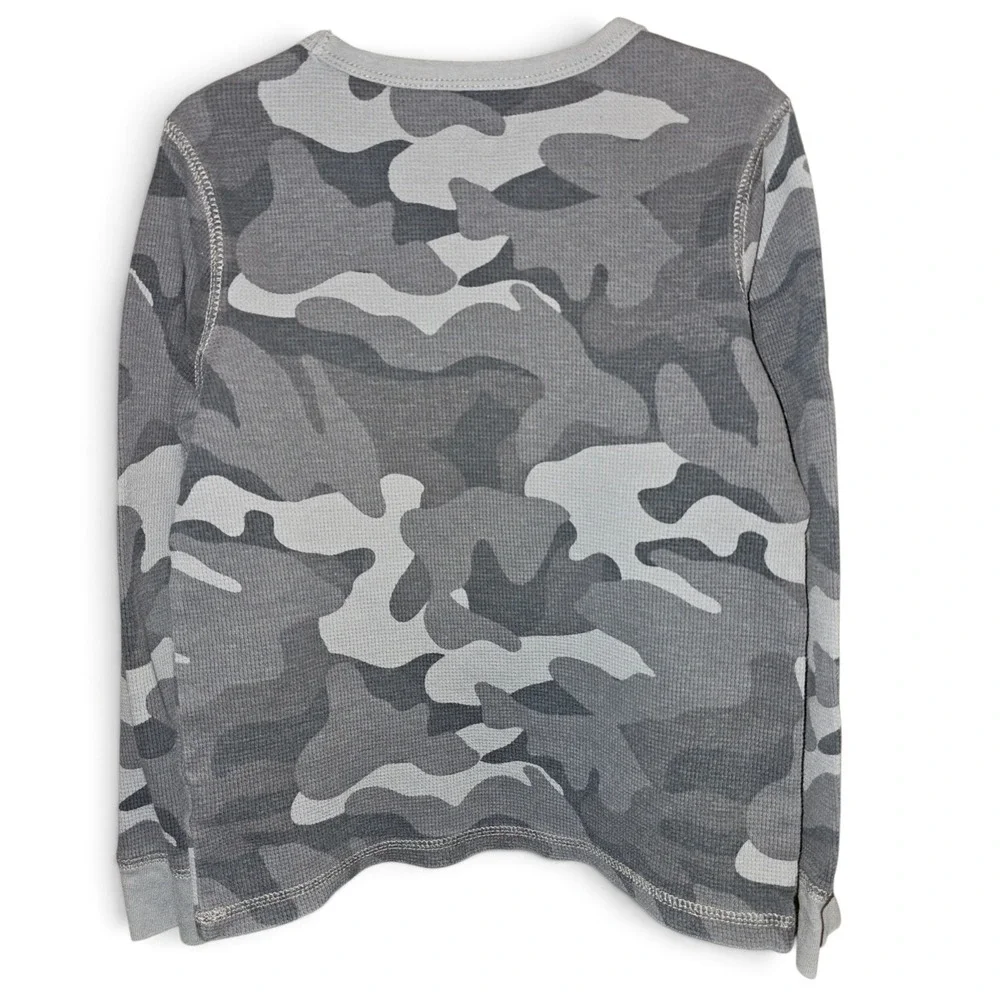 OshKosh B'gosh Thermal Shirt Boys Size 7 Grey Camo Good Long Sleeve Waffle Knit